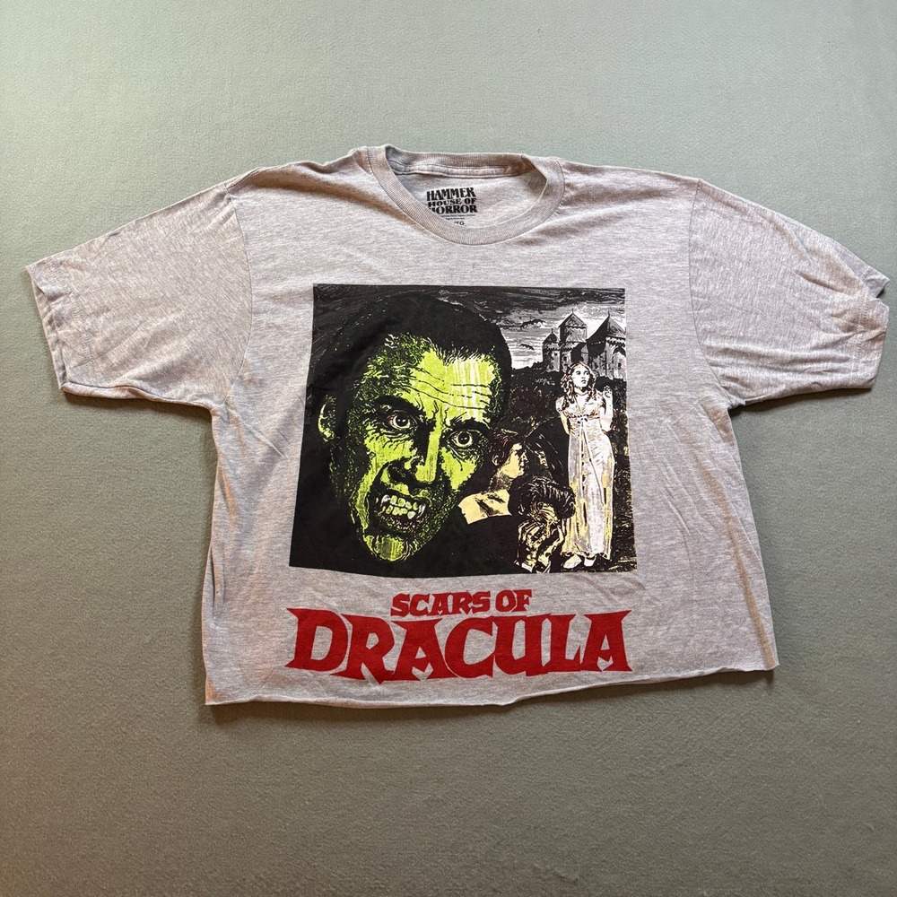 Hammer House of Horror Womens XL Scars of Dracula Cropped Graphic T-Shirt Gray